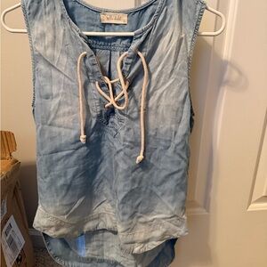 Bella Dahl Blue Sleeveless Top with Lace-Up Detail size xs